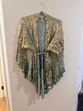 Jen's Pirate Booty Gold and Green Sequined Kimono Cape